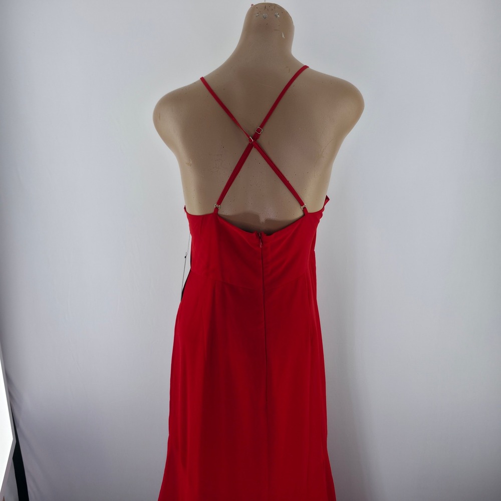 Lulus Maxi Dress Womens L Red Ruched High-Low Hem Square Neck Adjustable Straps‎ - Picture 13 of 16